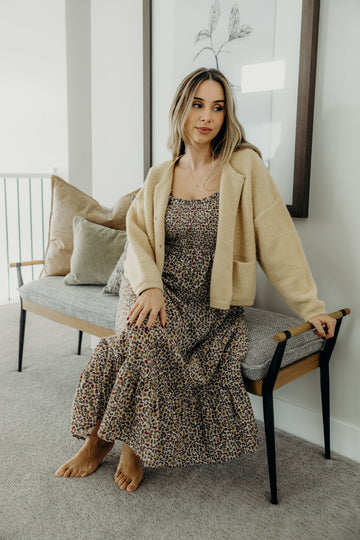 BUTTON FRONT CARDI IN CORNSILK FINAL SALE