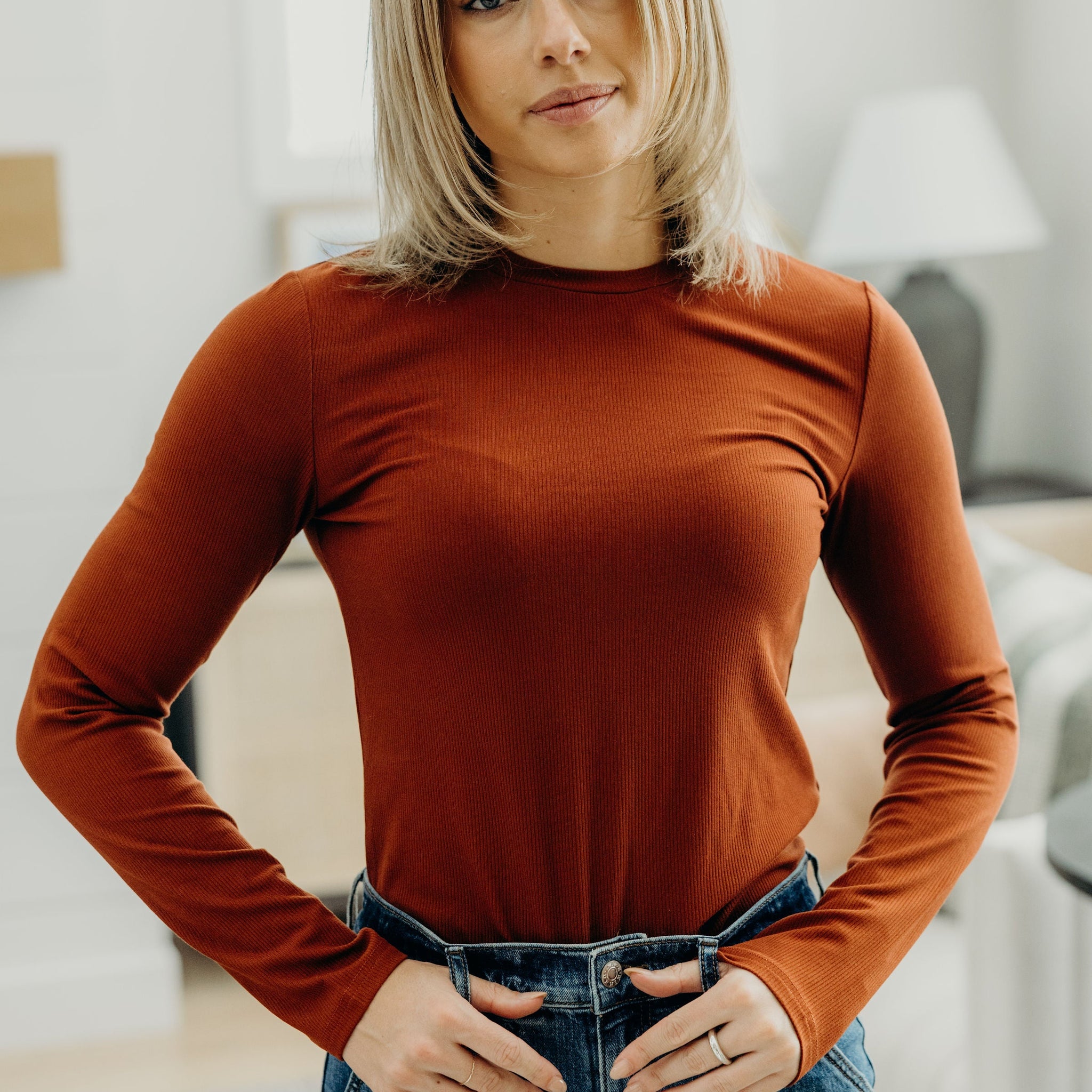 HIGH NECK LONG SLEEVE TEE IN AUBURN FINAL SALE