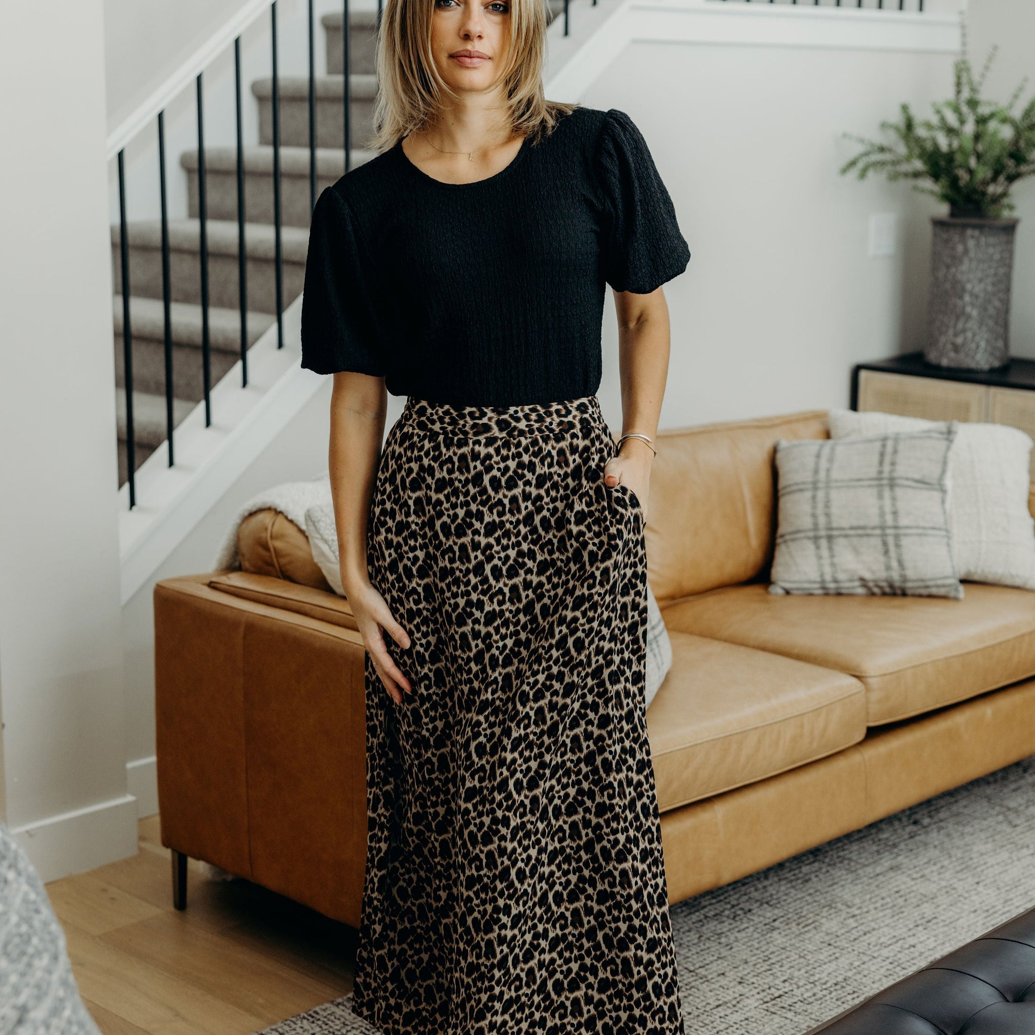 MAXI SLIP SKIRT IN LEOPARD