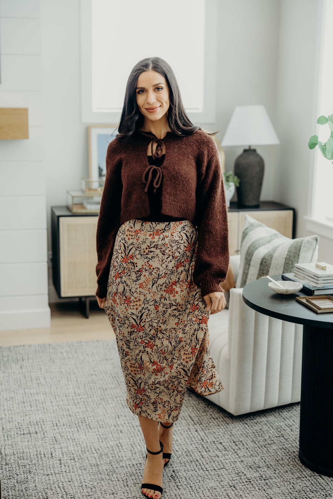 BOW FRONT CROP SWEATER IN FOXY BROWN FINAL SALE