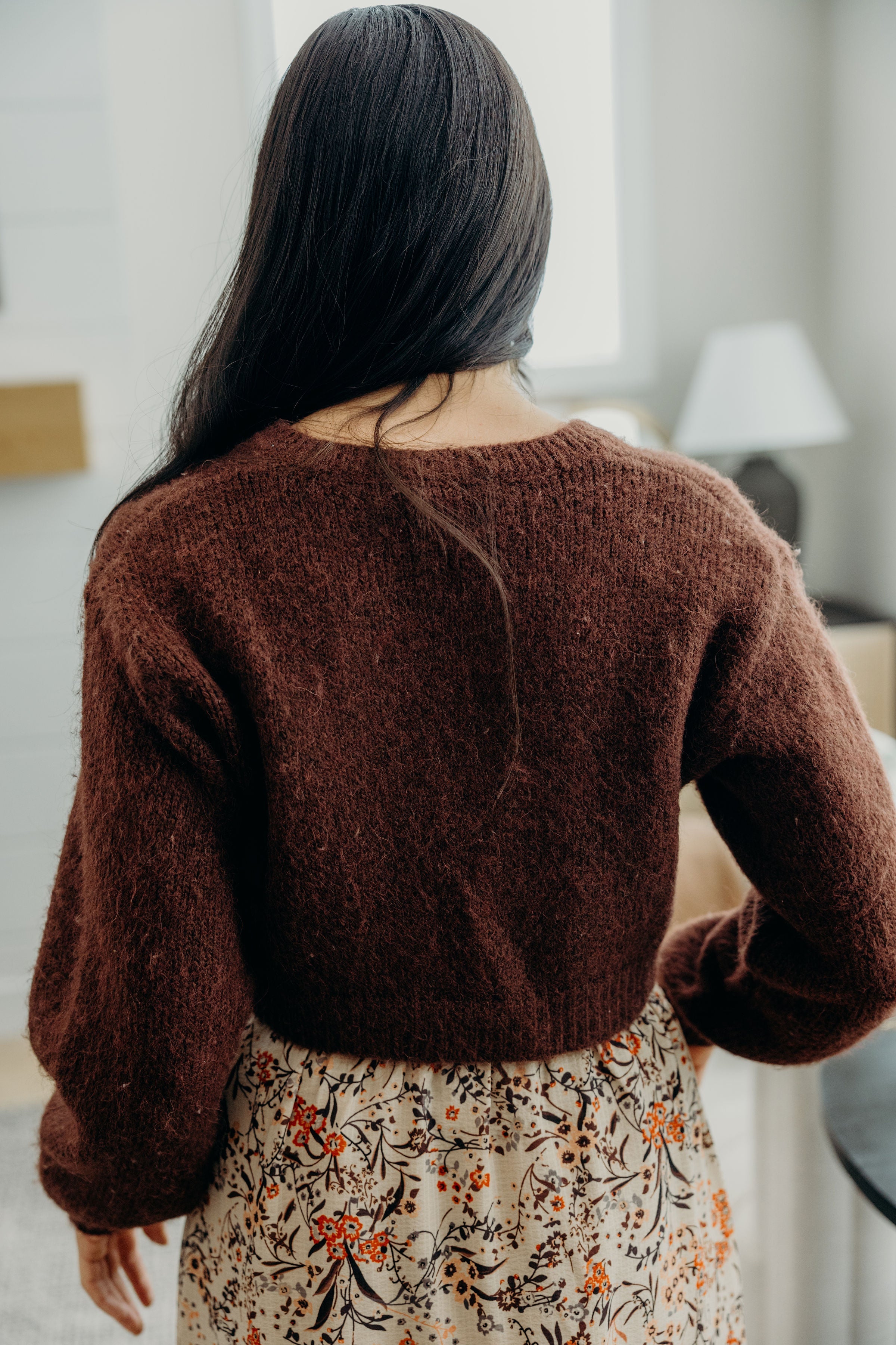 BOW FRONT CROP SWEATER IN FOXY BROWN FINAL SALE