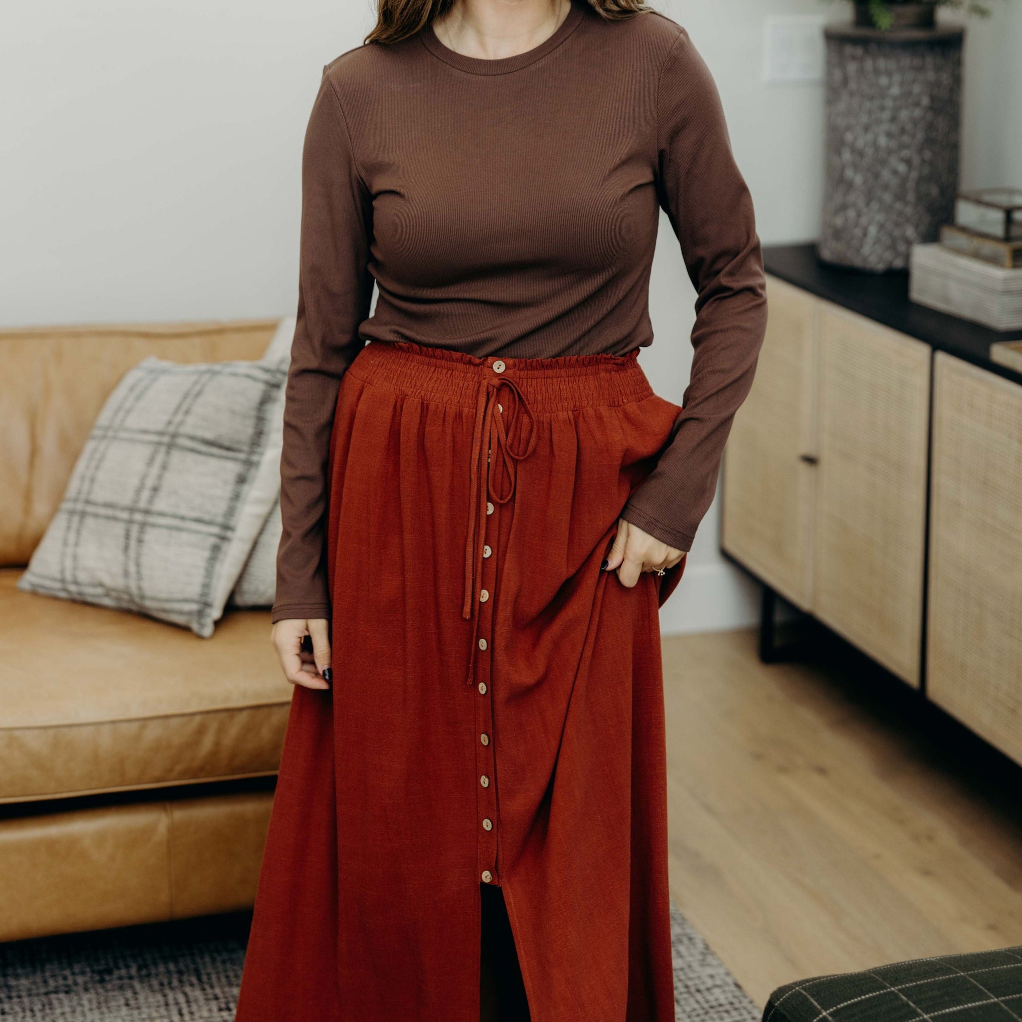 BUTTON FRONT SLIT MAXI IN AUTUMN GLAZE FINAL SALE