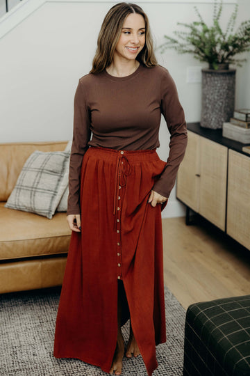 BUTTON FRONT SLIT MAXI IN AUTUMN GLAZE FINAL SALE