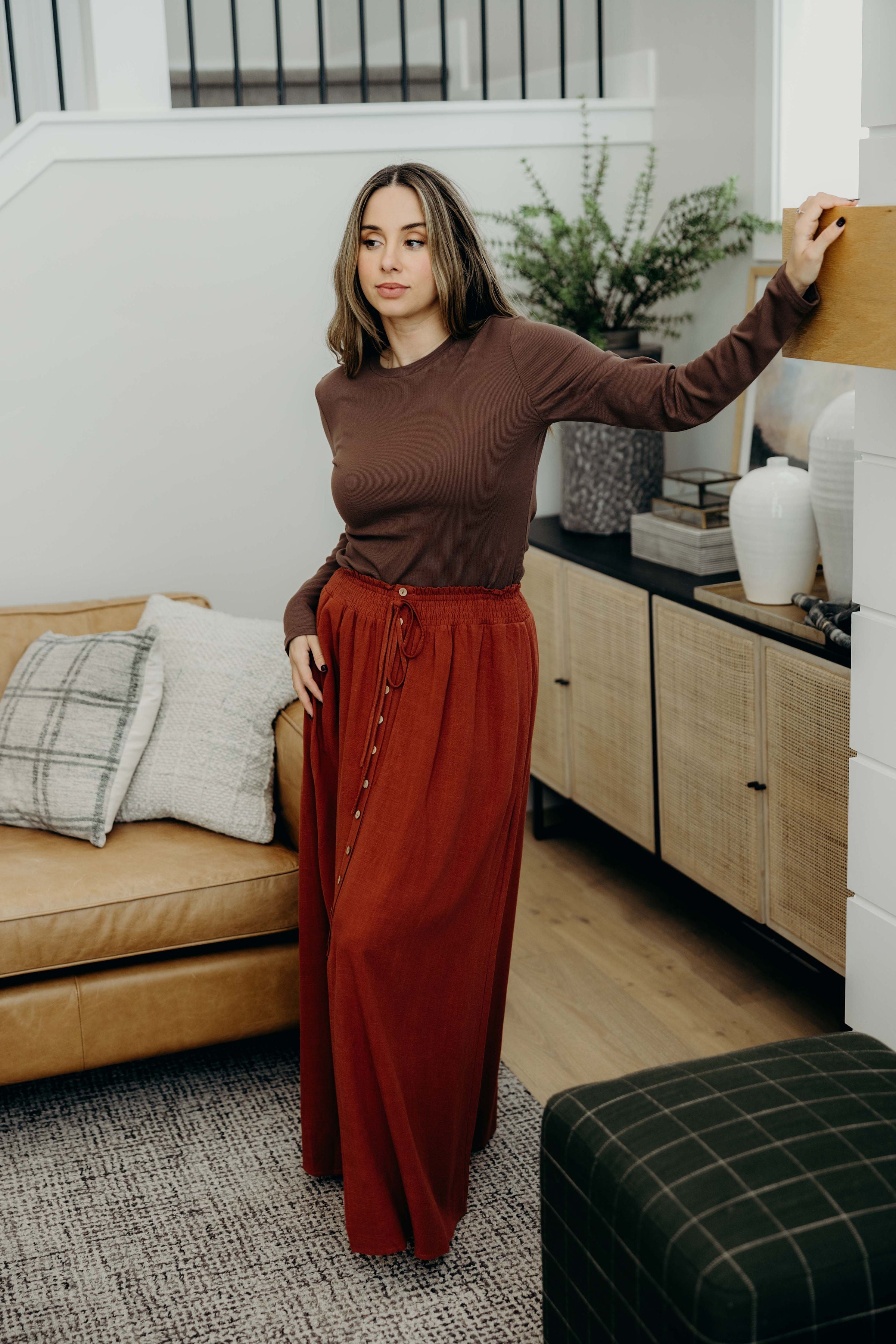 HIGH NECK LONG SLEEVE TEE IN RUSTIC BROWN FINAL SALE