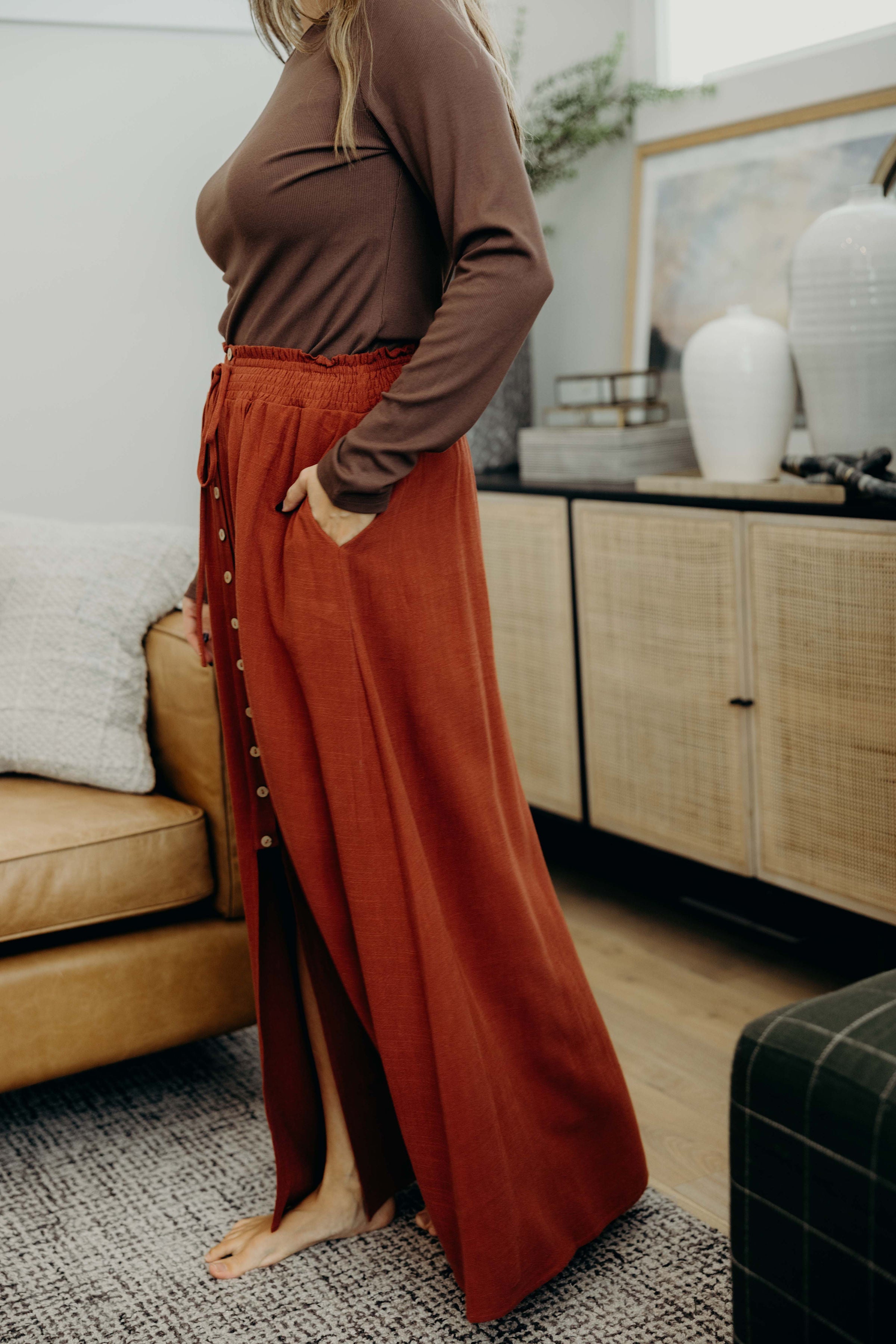 BUTTON FRONT SLIT MAXI IN AUTUMN GLAZE FINAL SALE