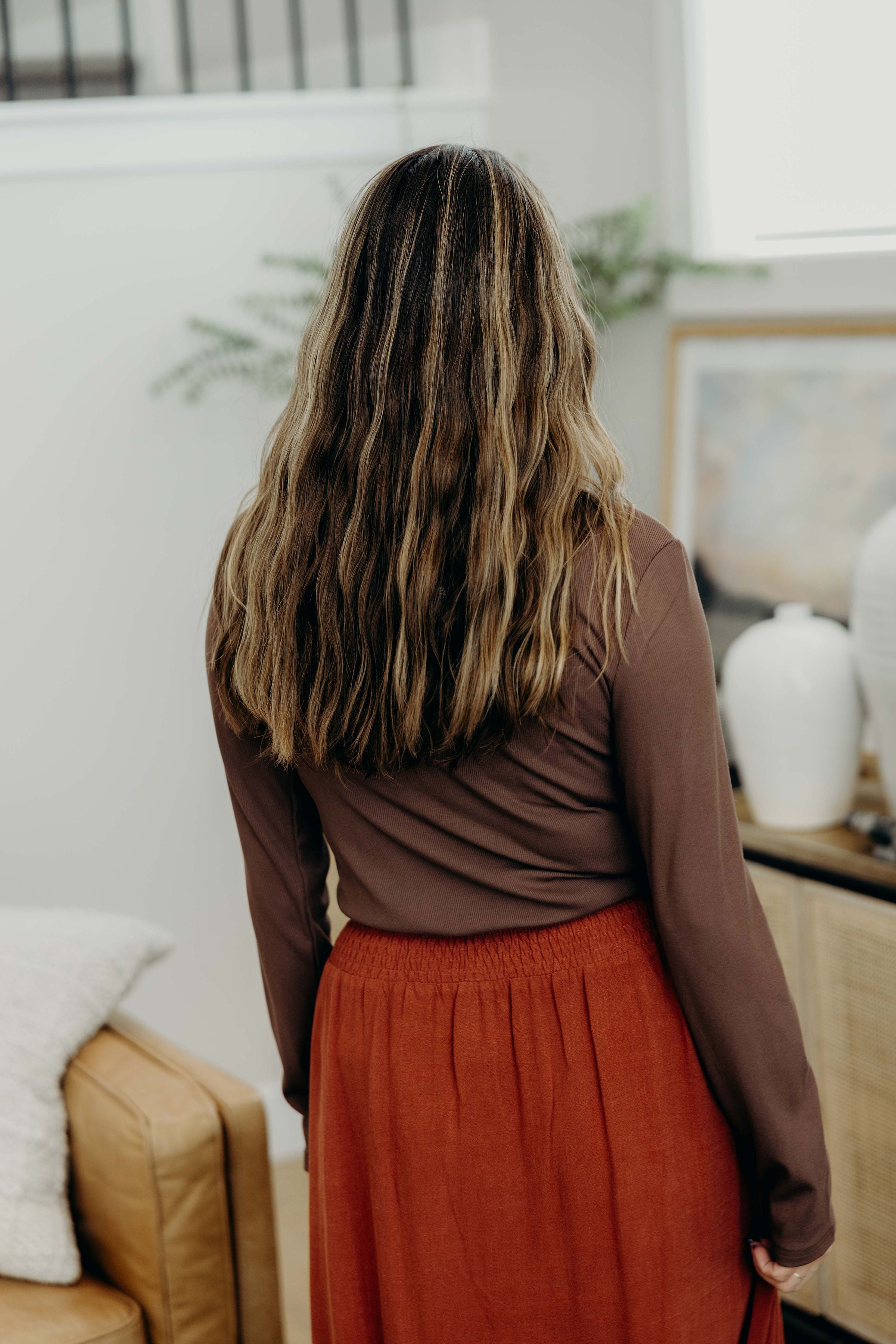 HIGH NECK LONG SLEEVE TEE IN RUSTIC BROWN FINAL SALE