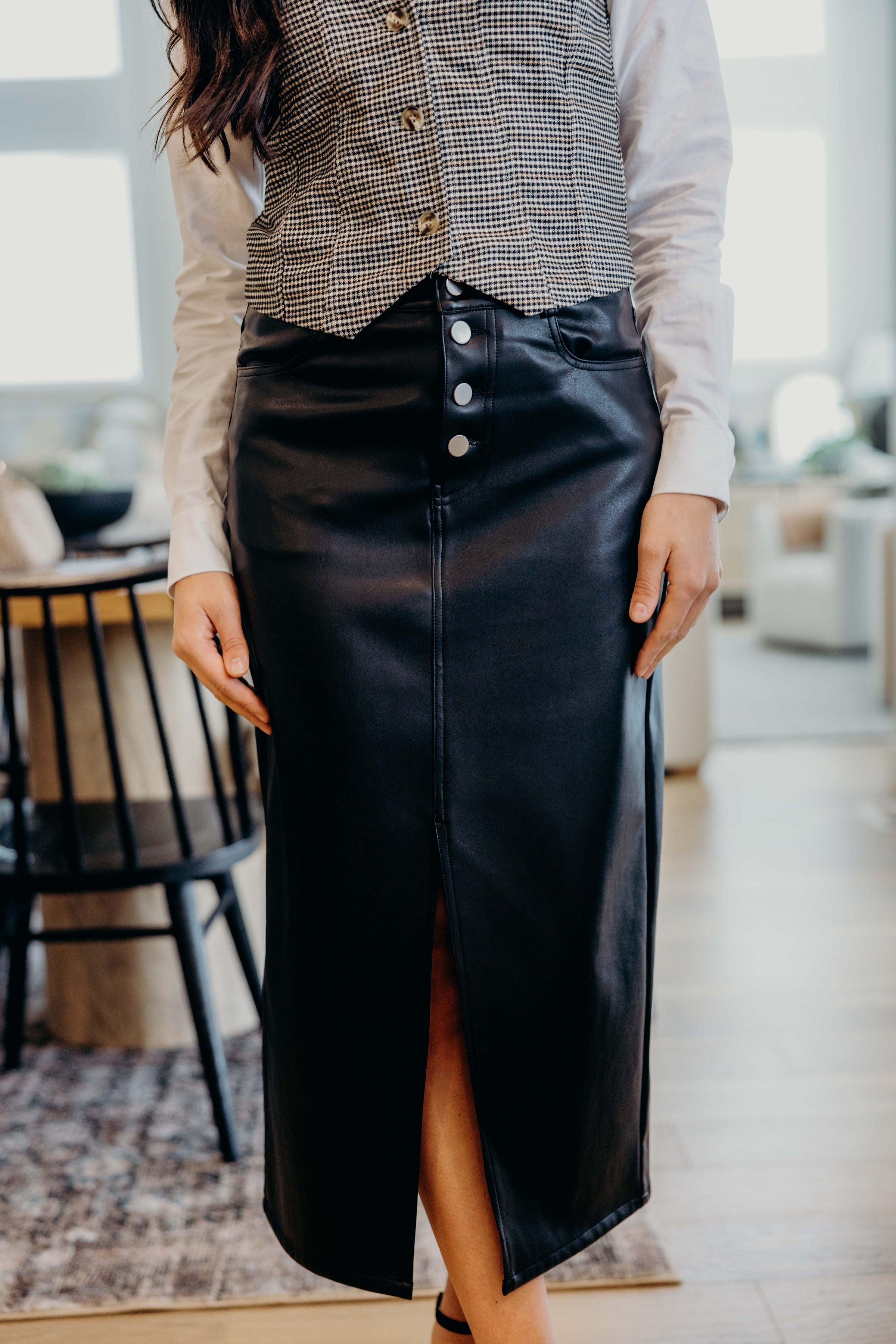MAXI SKIRT IN BLACK LEATHER FINAL SALE