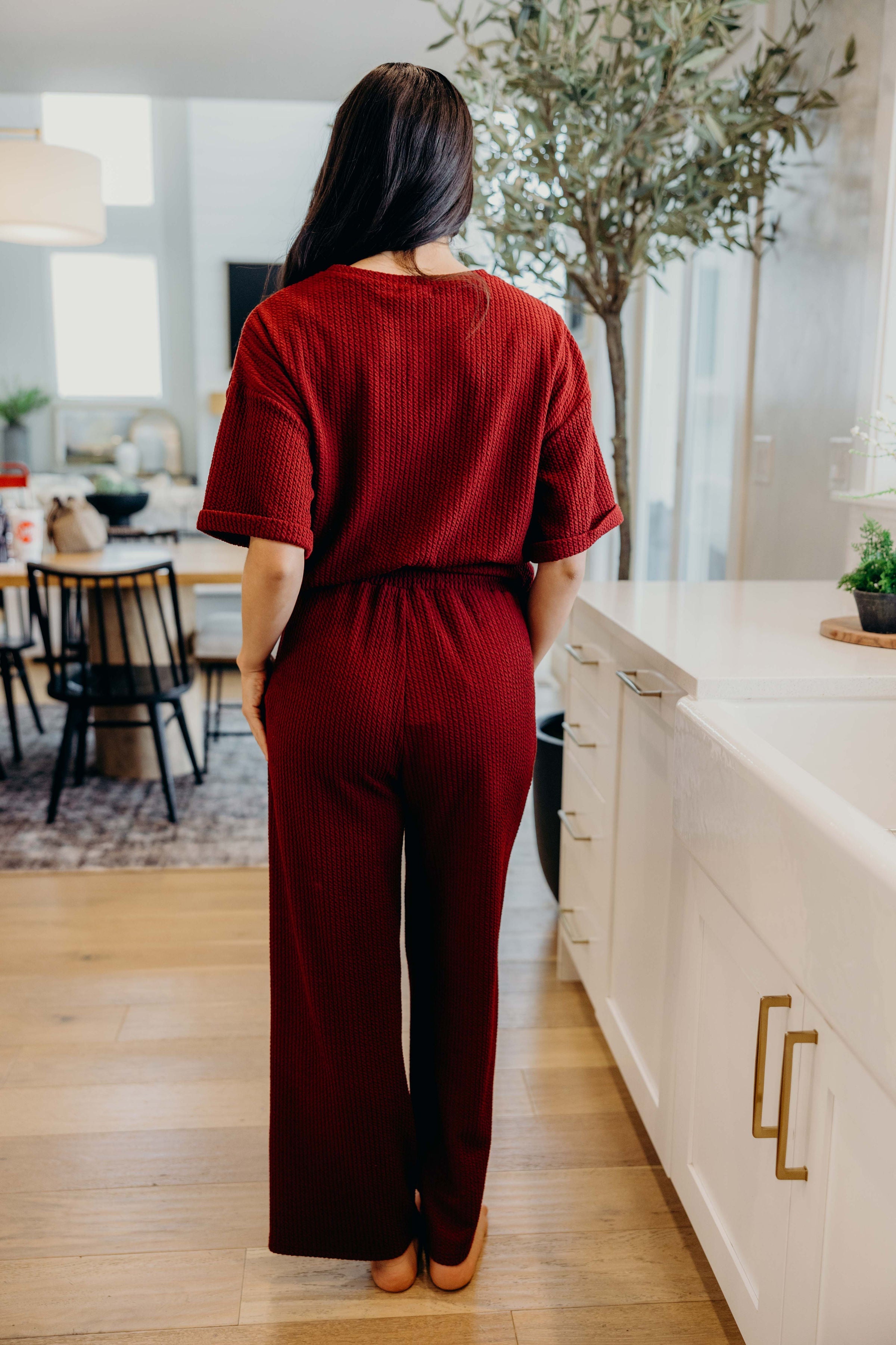 TEXTURED KNIT PANT IN CRANAPPLE