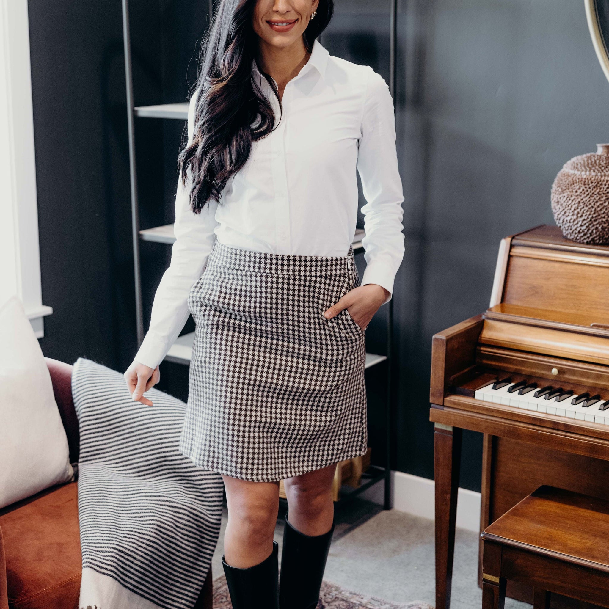 MINISKIRT IN OLIVE HOUNDSTOOTH