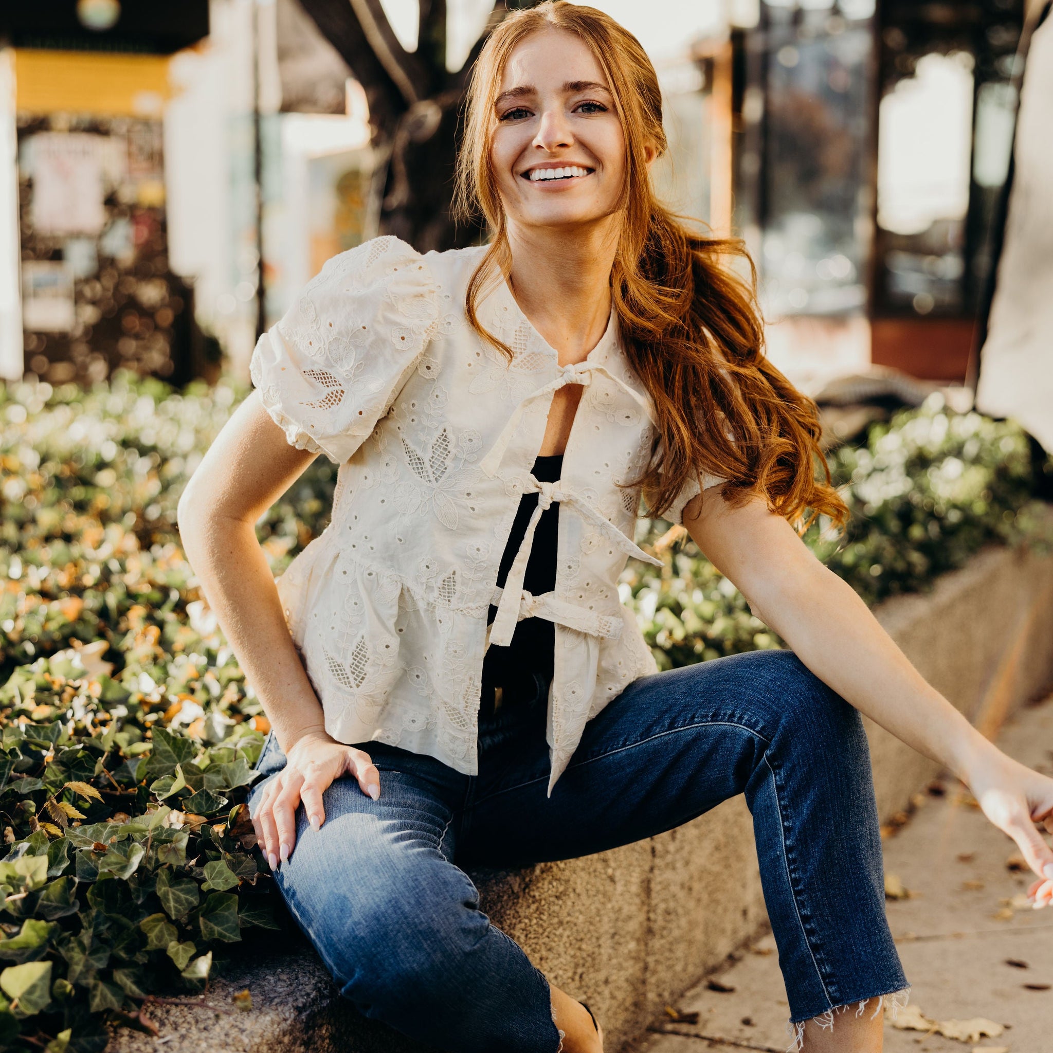 TIE FRONT LACE BLOUSE IN ANTIQUE CREAM FINAL SALE