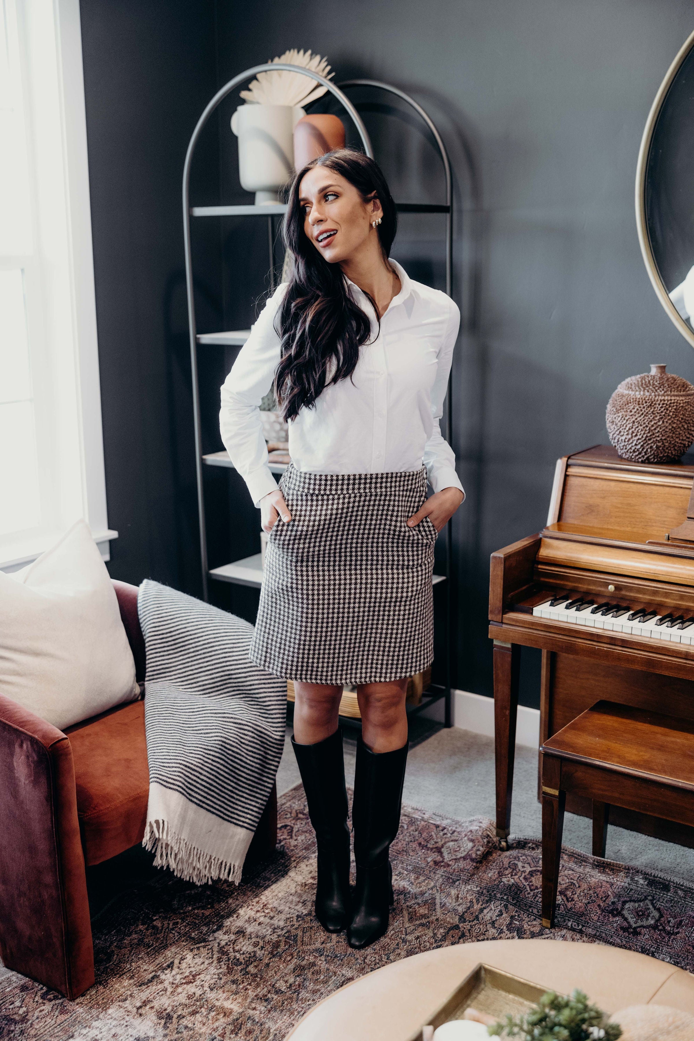 MINISKIRT IN OLIVE HOUNDSTOOTH