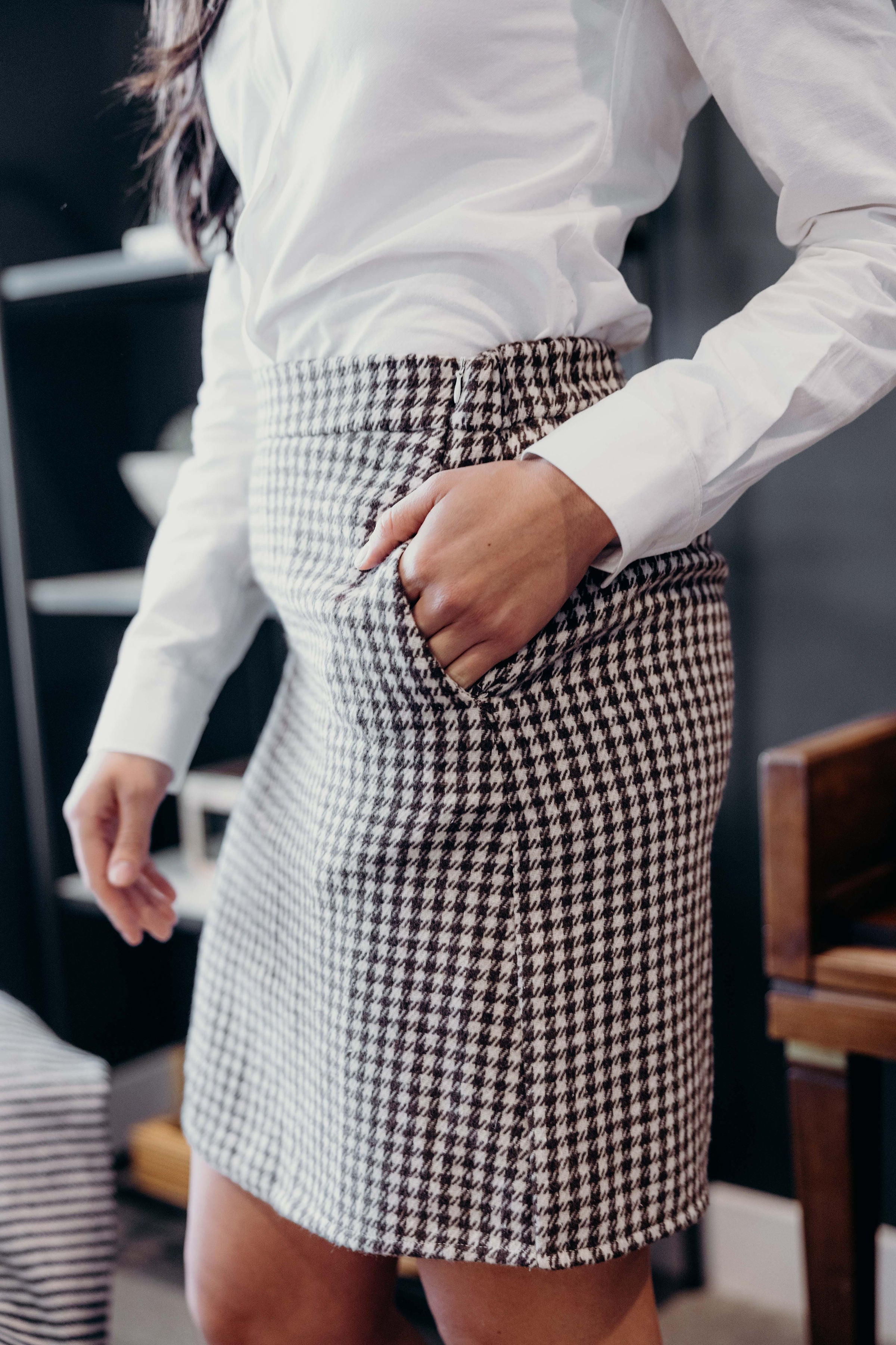 MINISKIRT IN OLIVE HOUNDSTOOTH