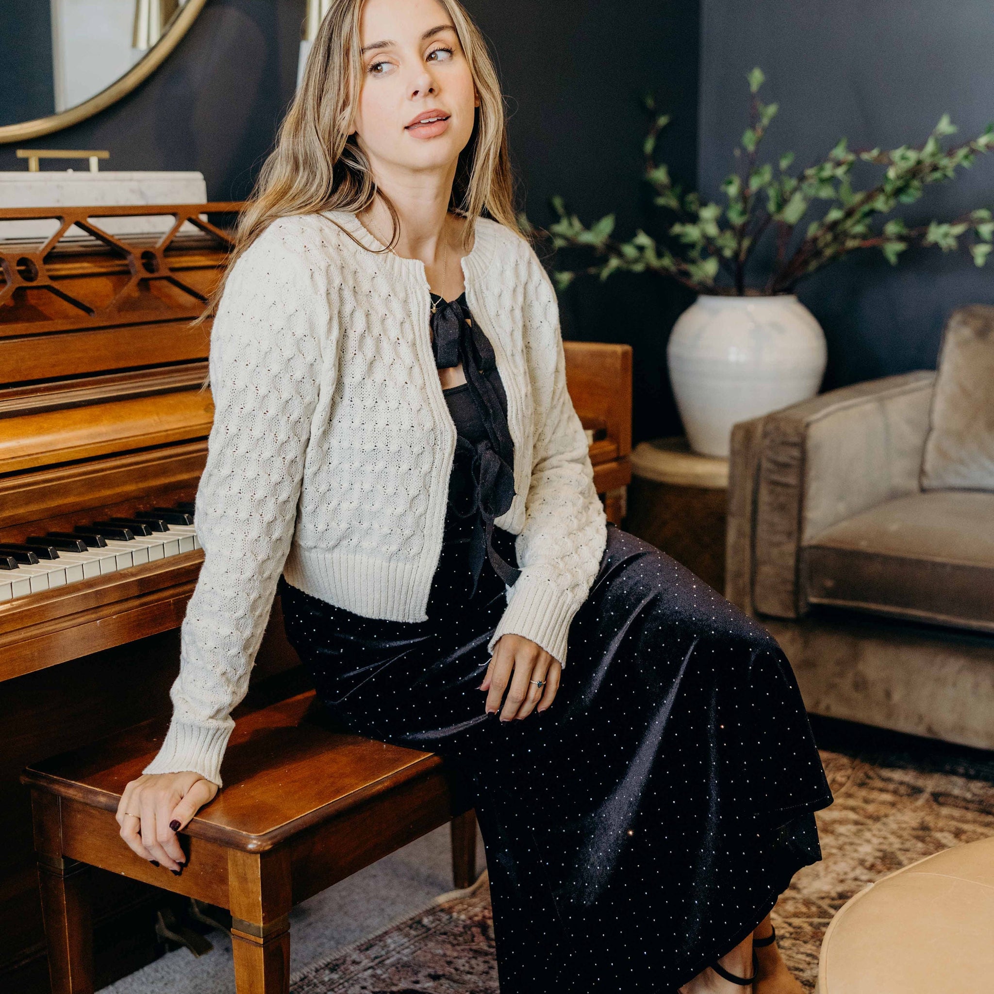 YARN KNIT CARDI IN MARSHMALLOW