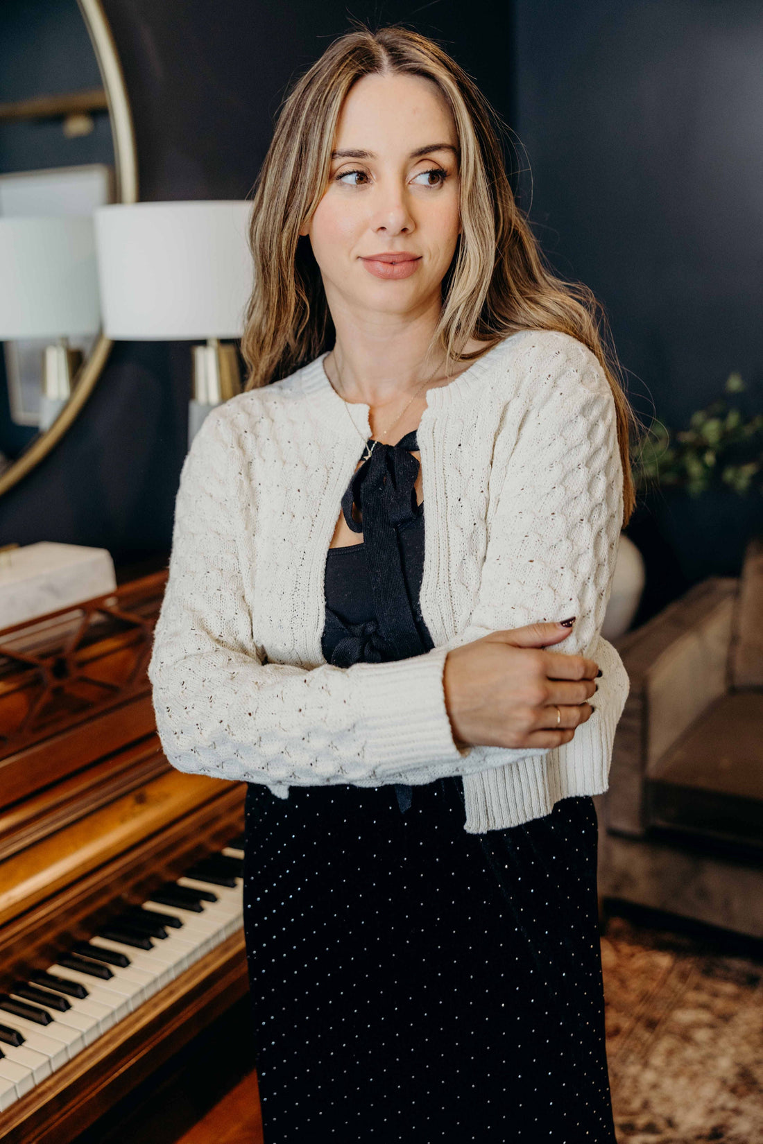 YARN KNIT CARDI IN MARSHMALLOW