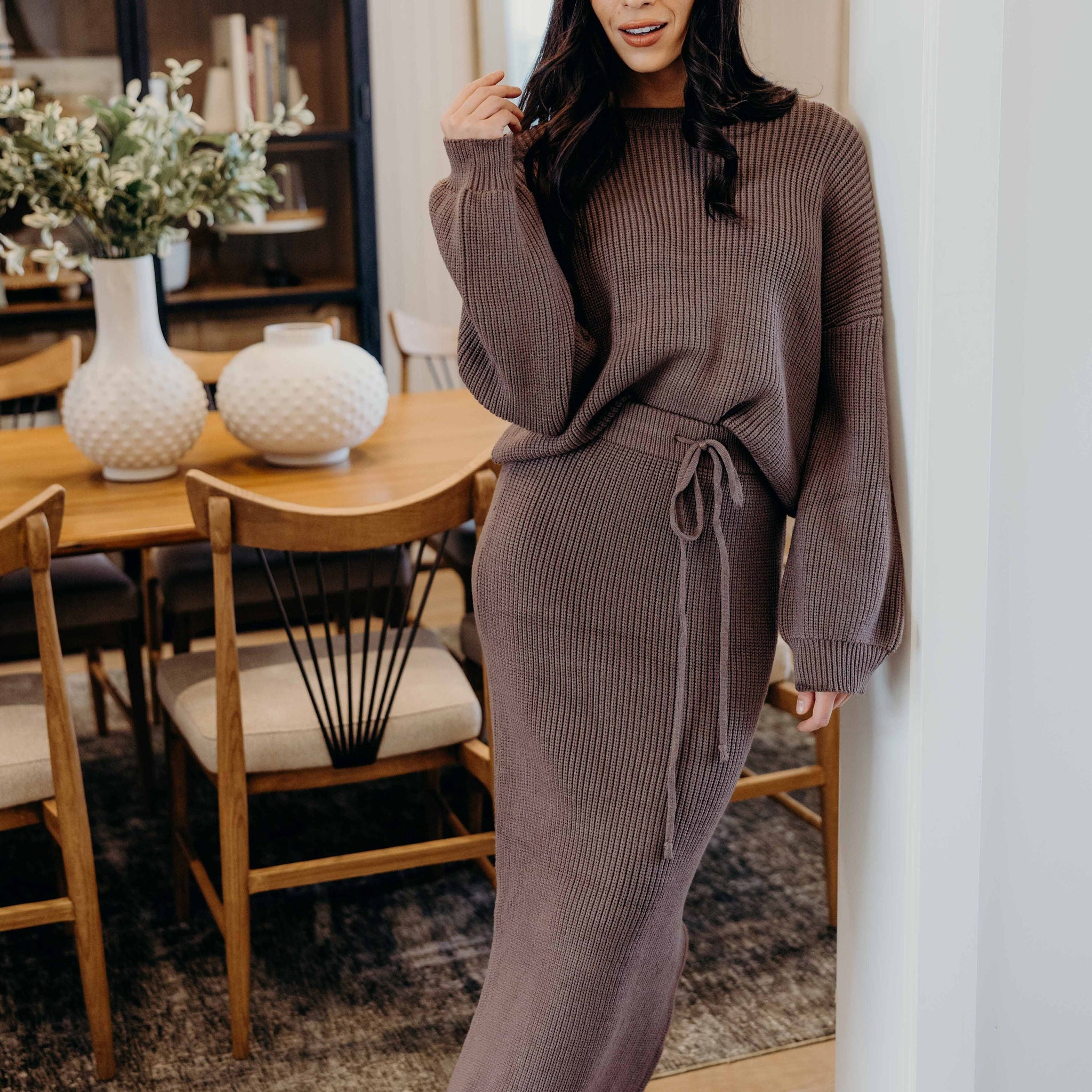 MIDI SWEATER SKIRT IN OAK