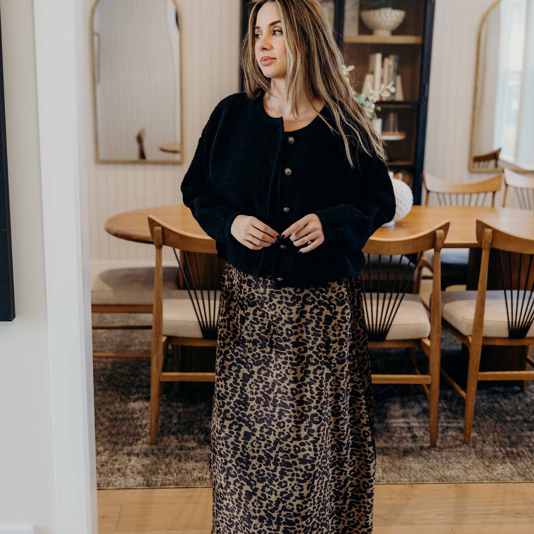 MAXI SLIP SKIRT IN SAVANNA SPOTS