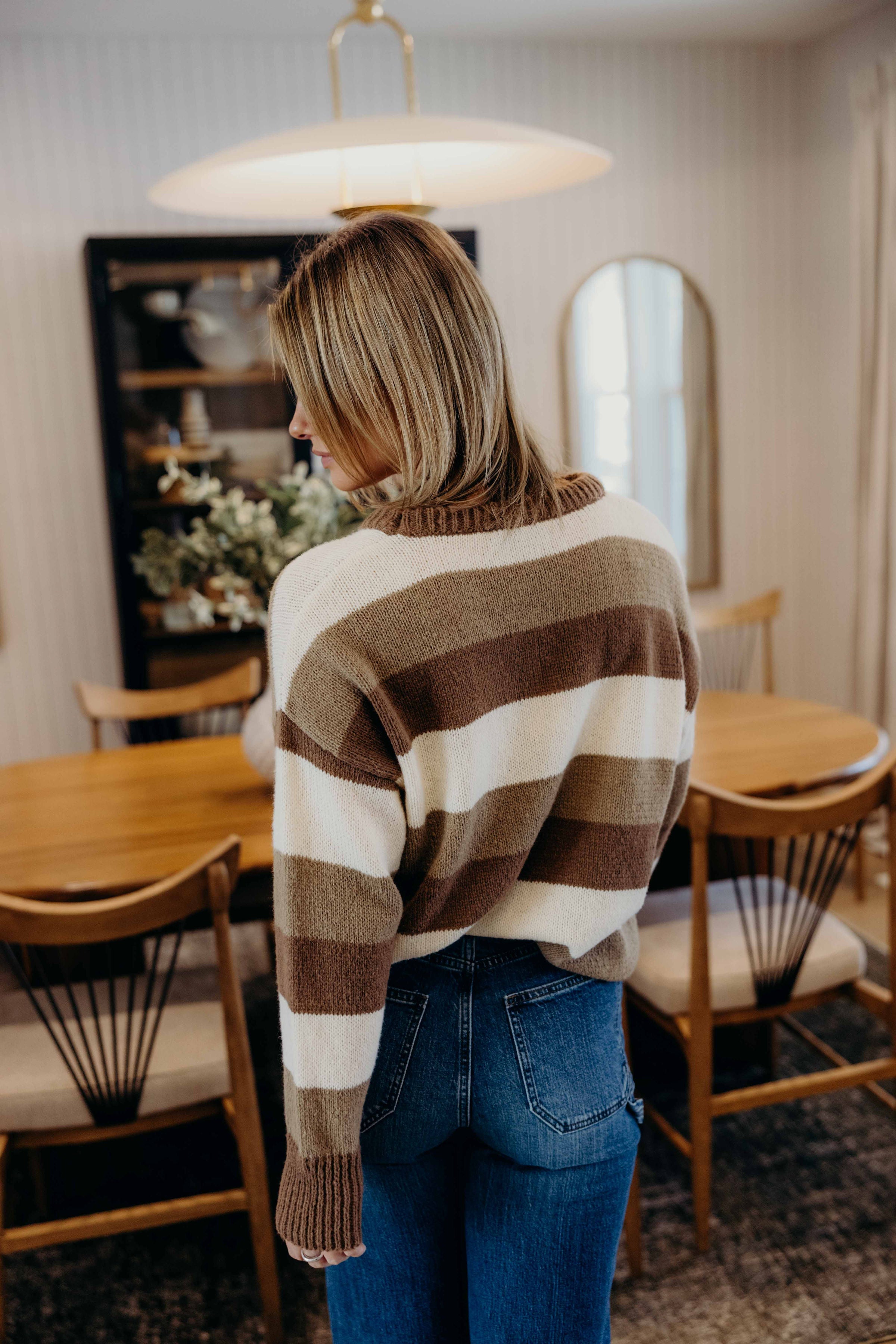 STRIPED CHUNKY SWEATER IN BROWN VARSITY