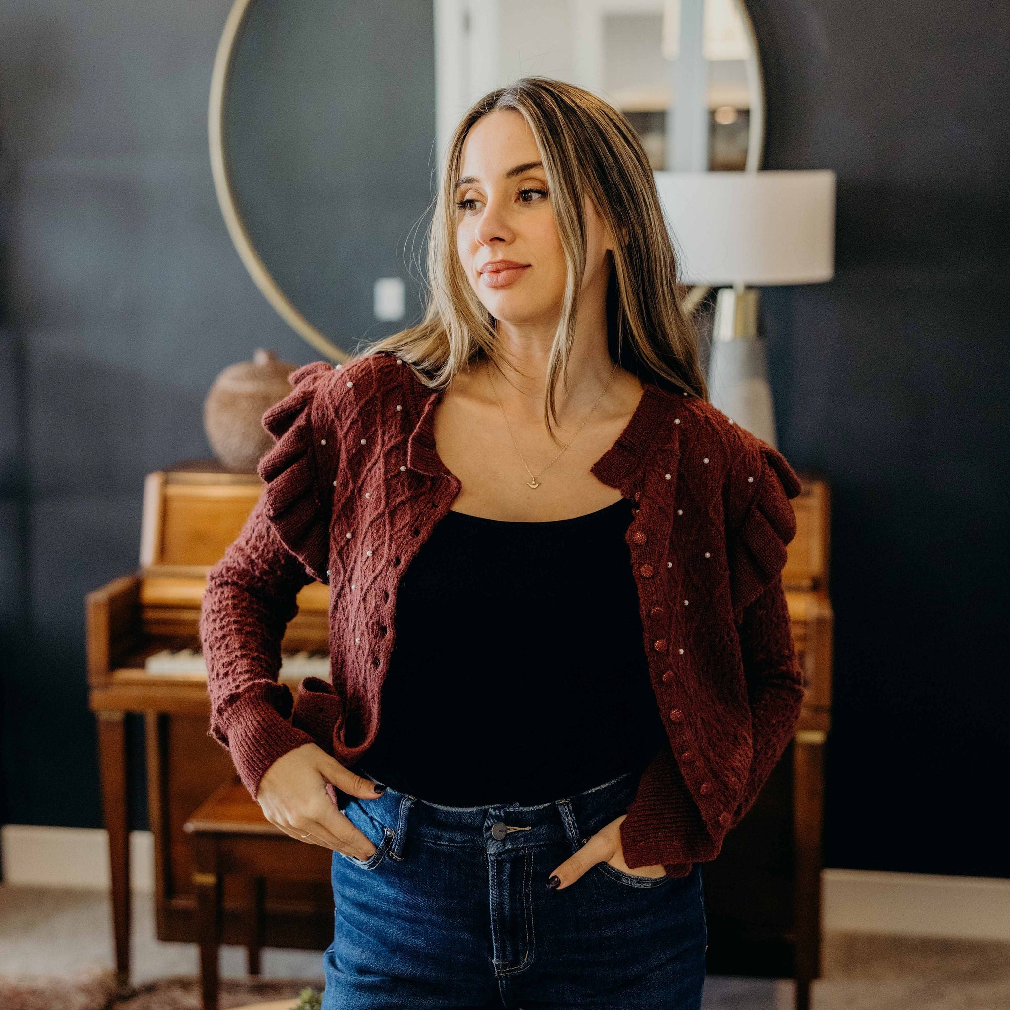 CROCHET CARDIGAN IN BORDEAUX