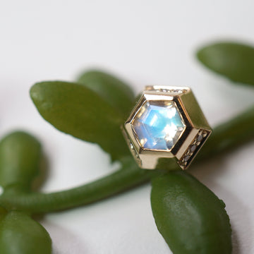 Hexagon Moonstone with Beveled Gold & Diamond Edge