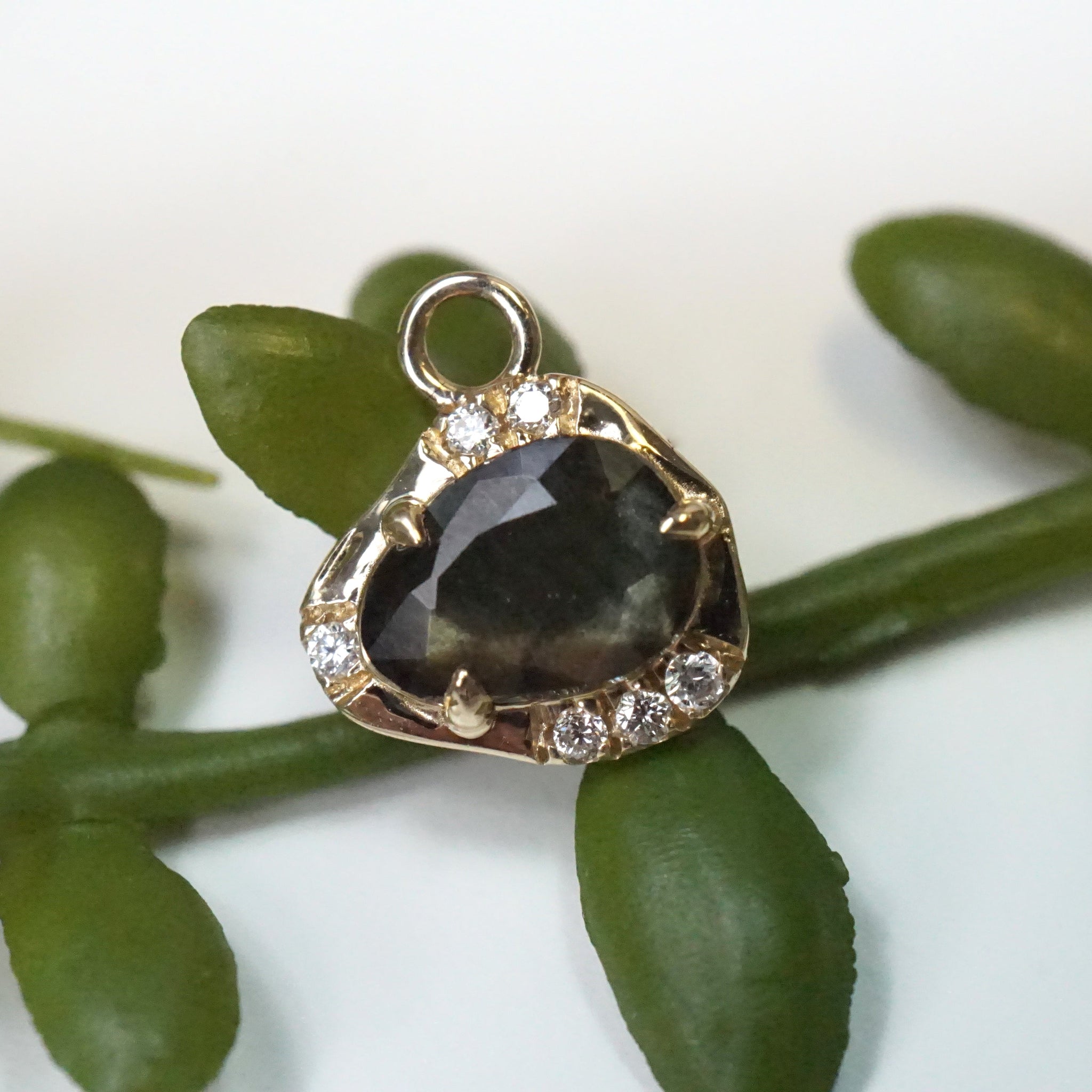 Paloma Charm with Striated Grayish Green Sapphire Freeform One-Of-A-Kind