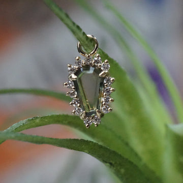 Greenish Blue Sapphire Charm with Diamond Halo Freeform One-Of-A-Kind