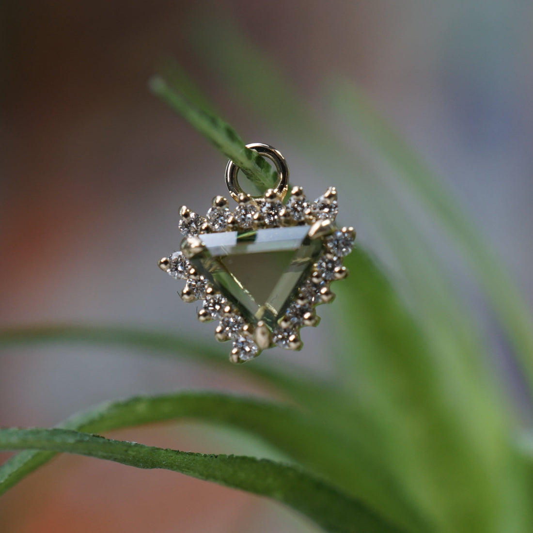 Greenish Blue Sapphire Charm with Diamond Halo Freeform One-Of-A-Kind