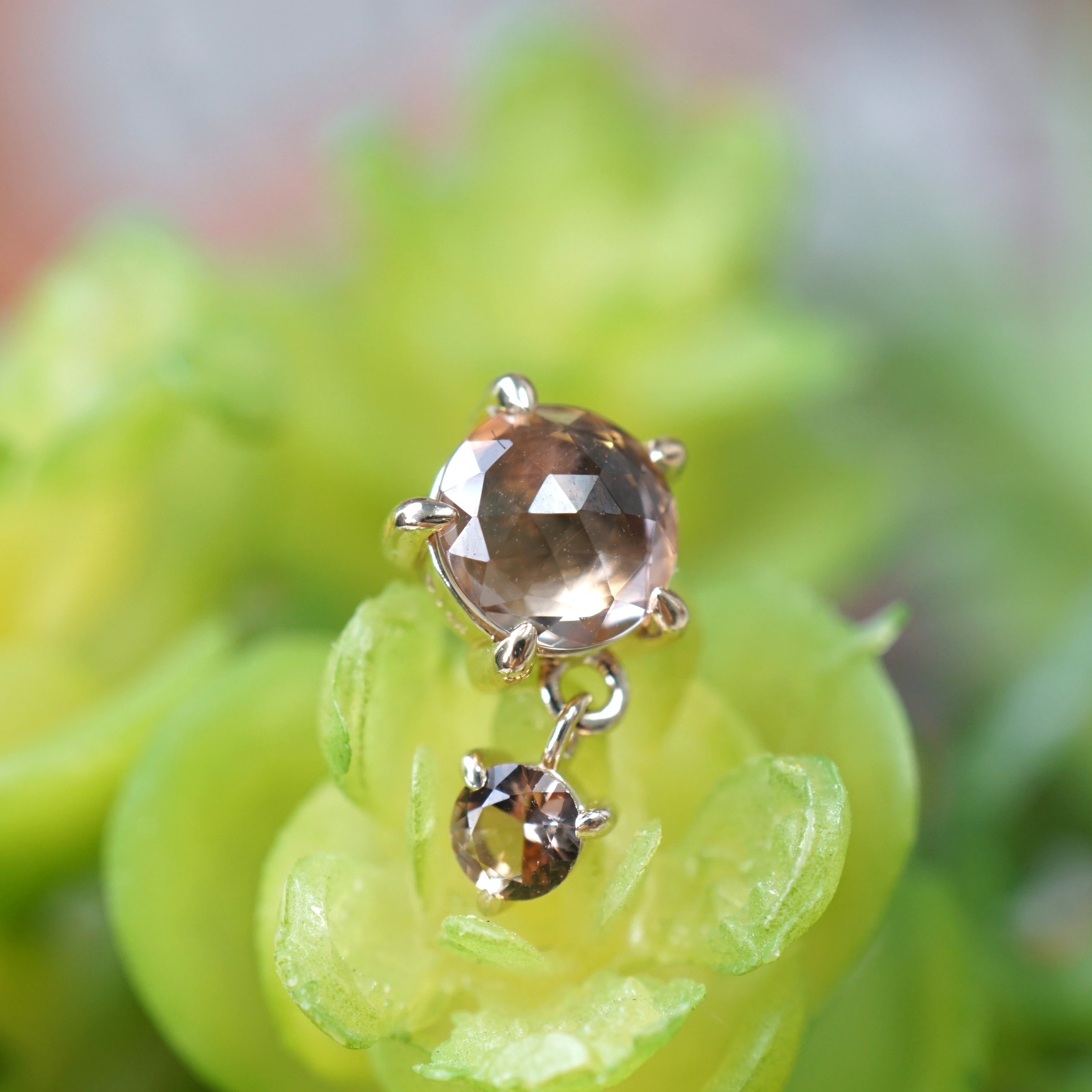 Rose Cut Sunstone with Faceted Andalusite Dangle