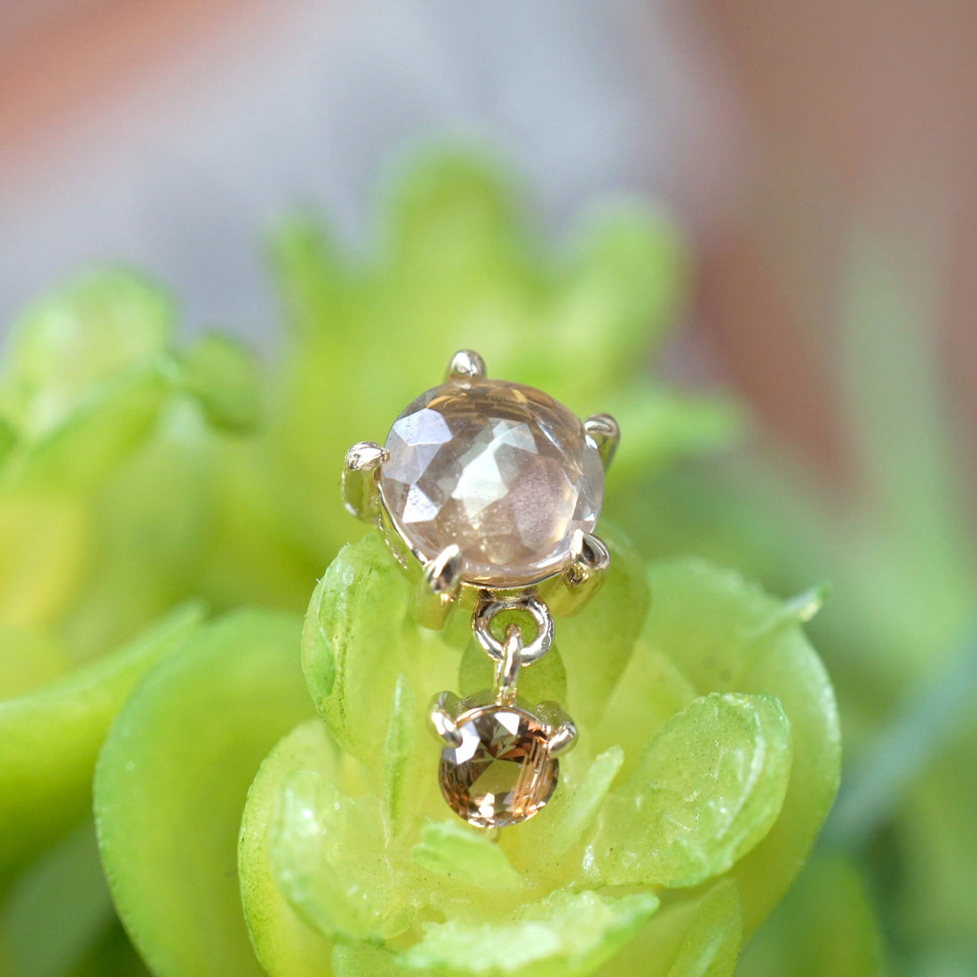 Rose Cut Sunstone with Faceted Andalusite Dangle