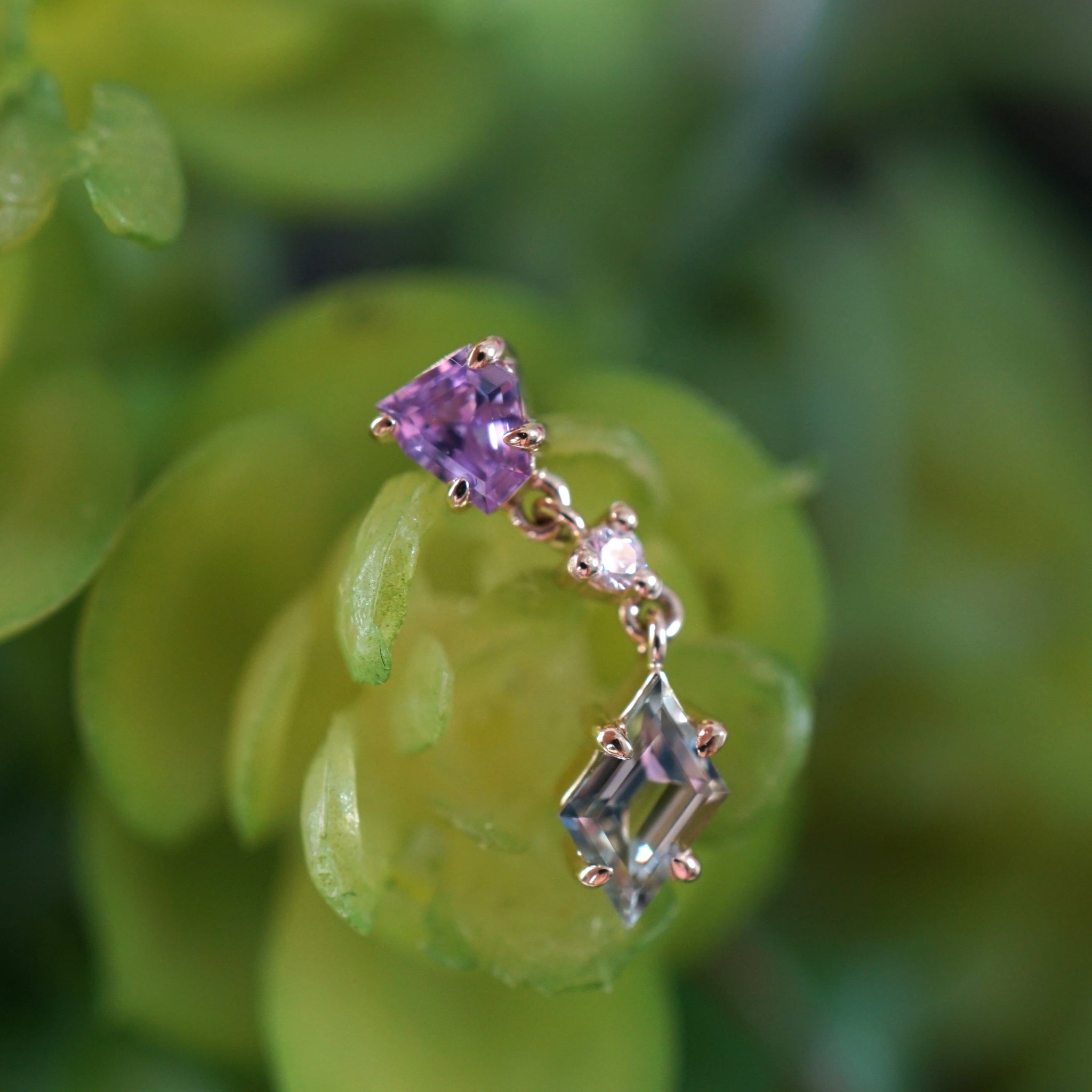 LE 2025 Claw Set Double Drop Faceted Sapphire With Diamond Middle Freeform One-Of-A-Kind