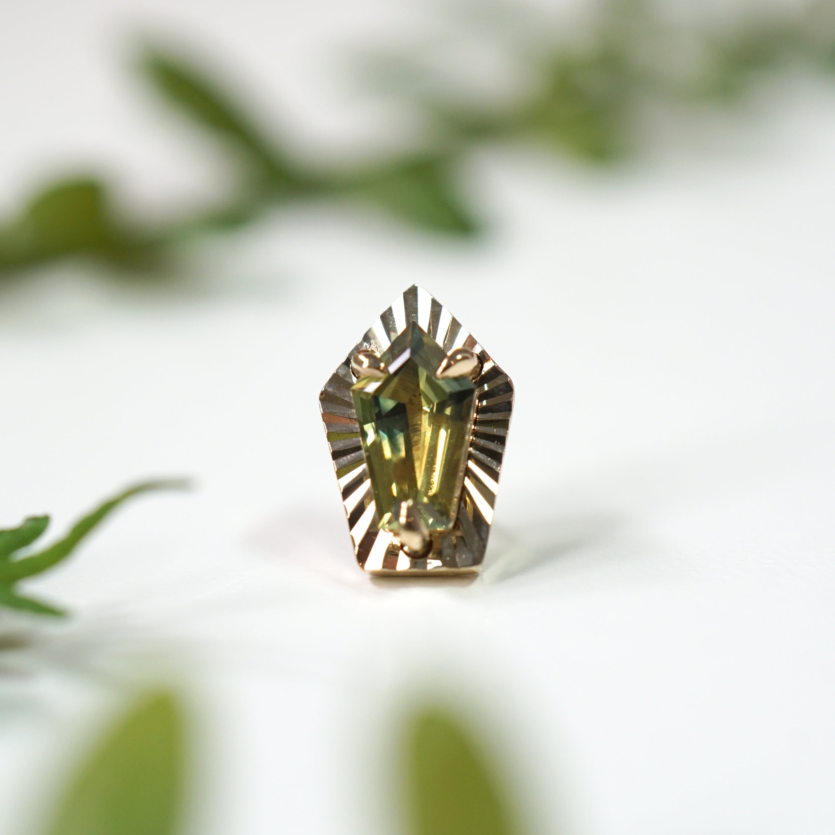 LE 2025 Greenish Blue Sapphire with Ray Gold Edge