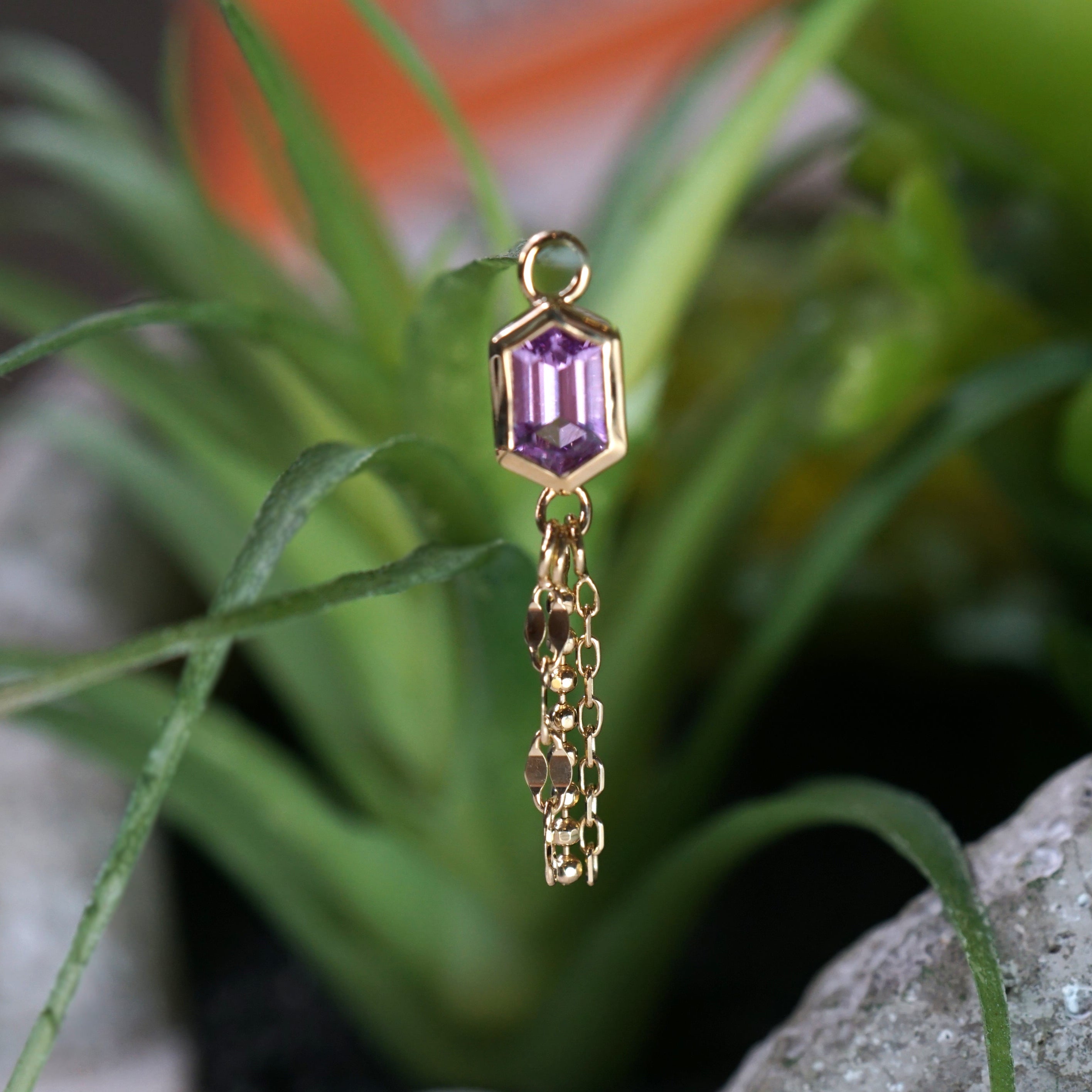 LE 2025 Bezel Set Elongated Hexagon Sapphire with 3 Mixed Chains Charm One-Of-A-Kind