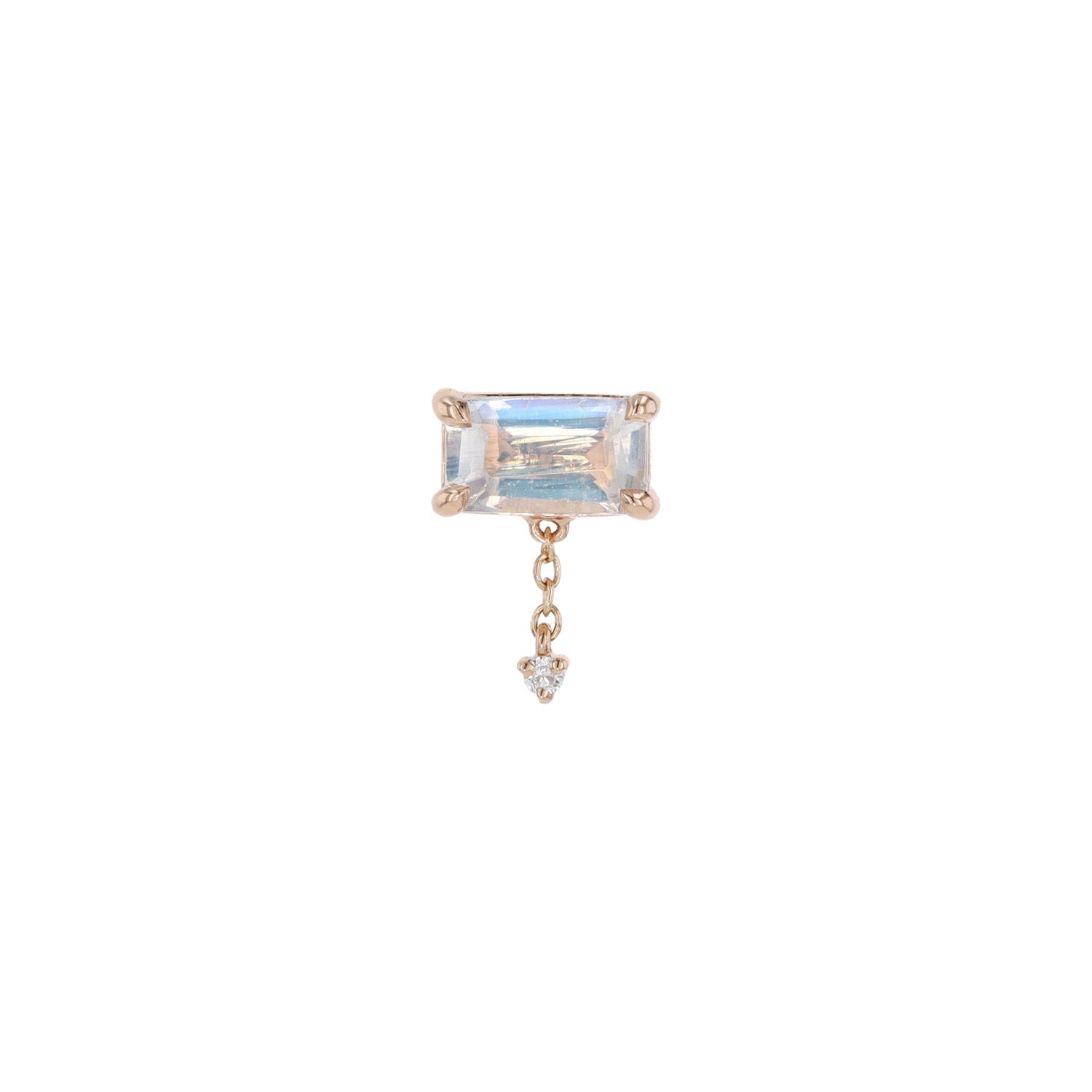 Emerald Cut Moonstone with Diamond and Chain Dangle