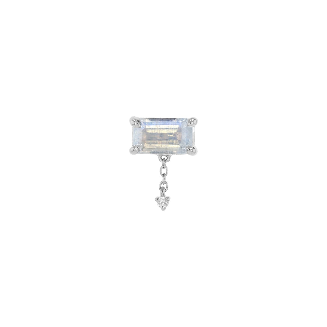 Emerald Cut Moonstone with Diamond and Chain Dangle