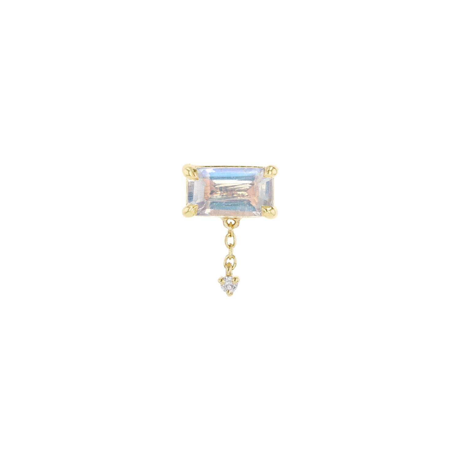 Emerald Cut Moonstone with Diamond and Chain Dangle
