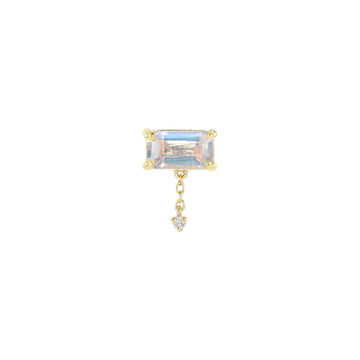 Emerald Cut Moonstone with Diamond and Chain Dangle