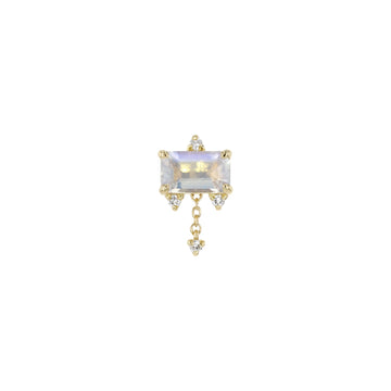 Emerald Cut Moonstone with Diamond and Chain Dangle