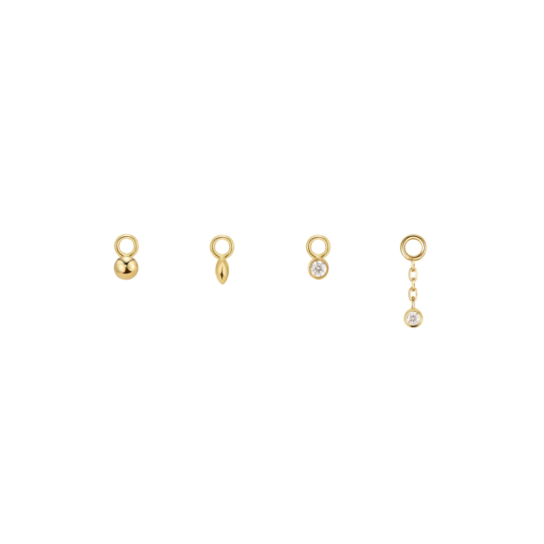 Tiny Charm - Gold Round Bead, Gold Marquise Bead and Bezel Diamond