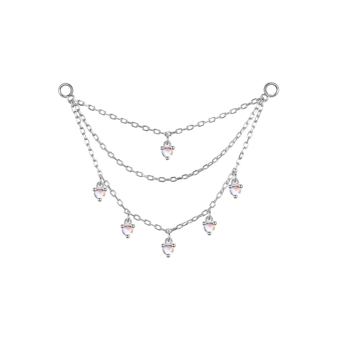 Triple Layer Chain with Round Dripping Gemstones