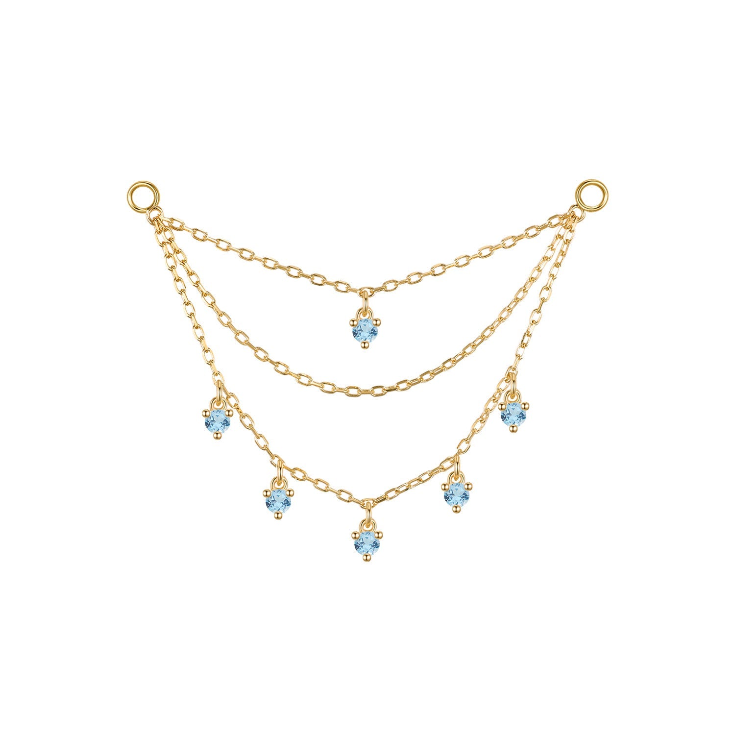 Triple Layer Chain with Round Dripping Gemstones