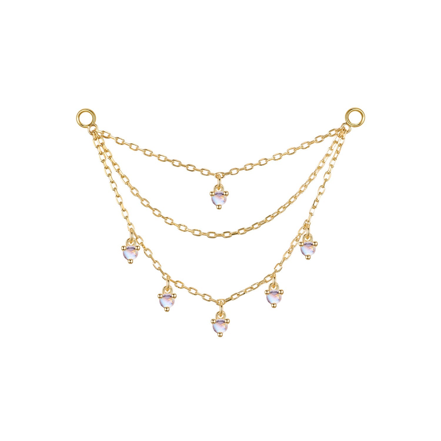 Triple Layer Chain with Round Dripping Gemstones