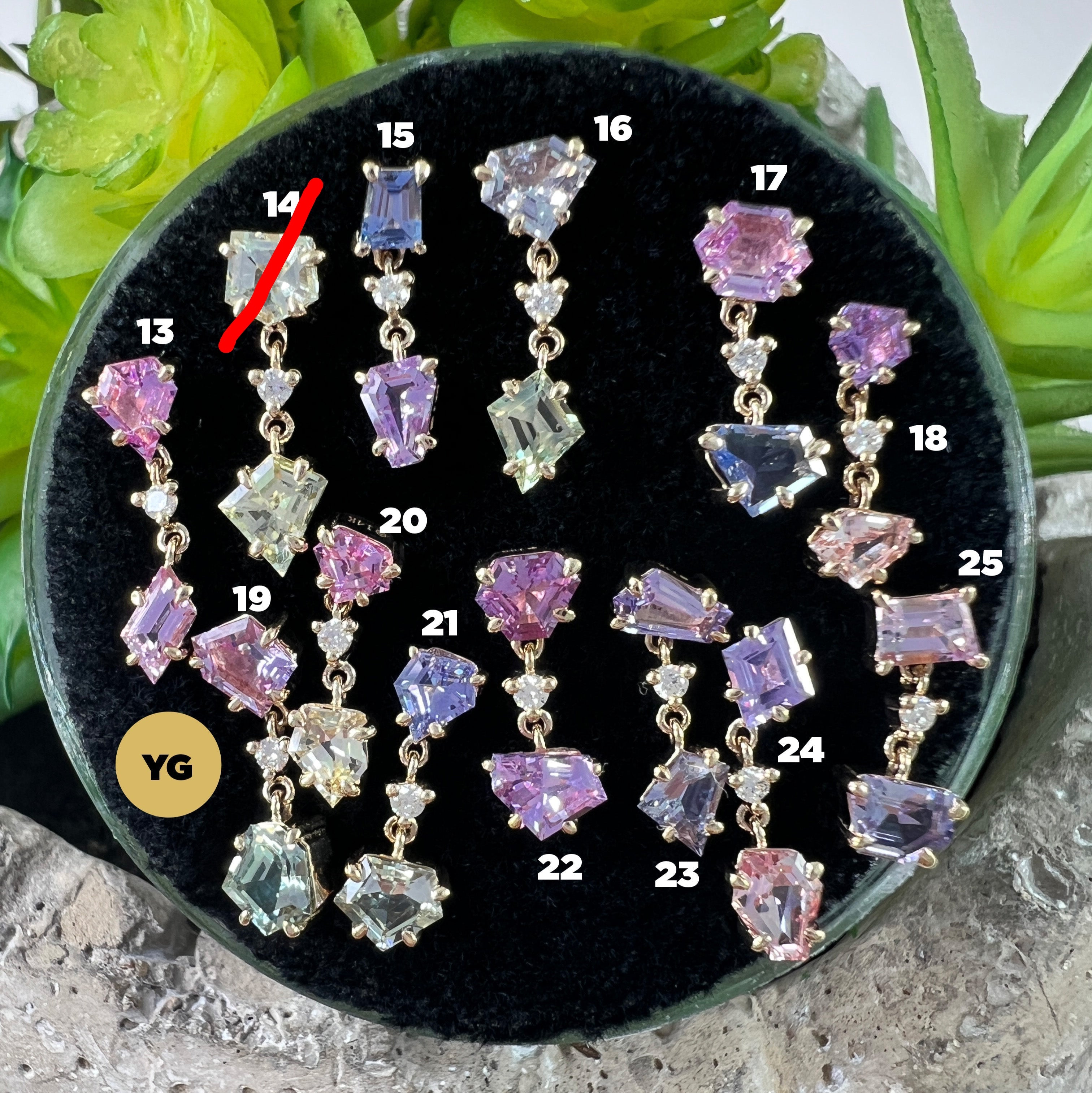 LE 2025 Claw Set Double Drop Faceted Sapphire With Diamond Middle Freeform One-Of-A-Kind