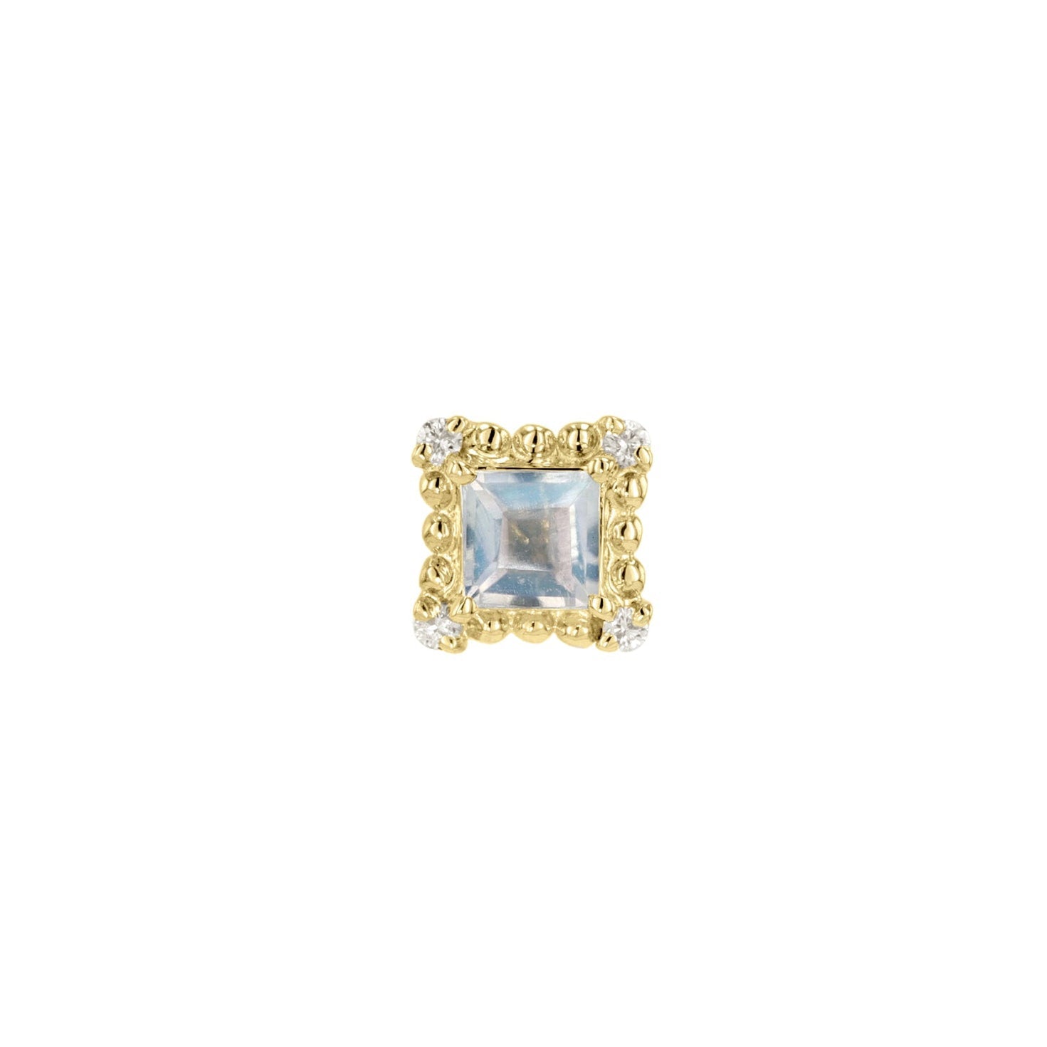 Princess Cut Moonstone with Beaded Edge and Diamond Corners